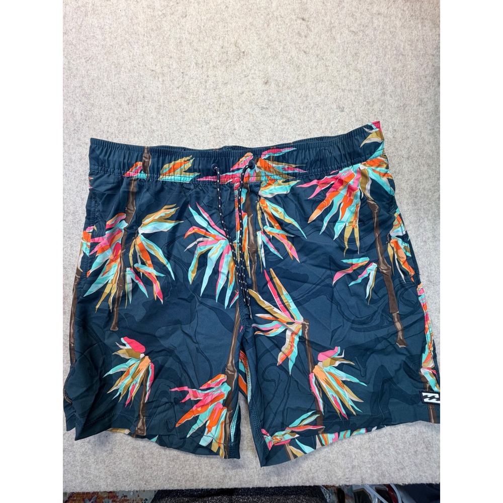 Billabong Board Shorts Men 34 Blue Floral Palm Tree Tropical Swim Trunks